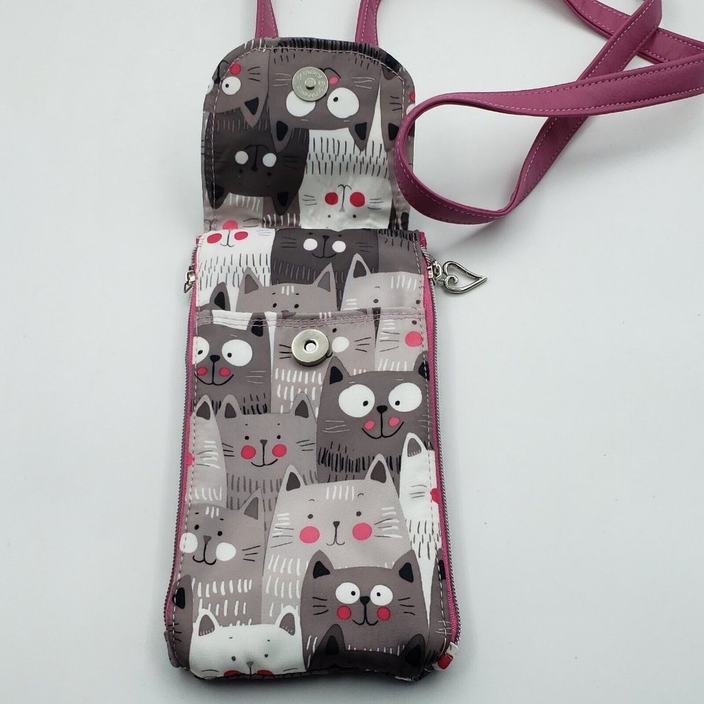 Pusheen Cats Cross Body Bag Phone Pouch Case Grey Pink Silver 9 in x 5 in - Picture 4 of 11